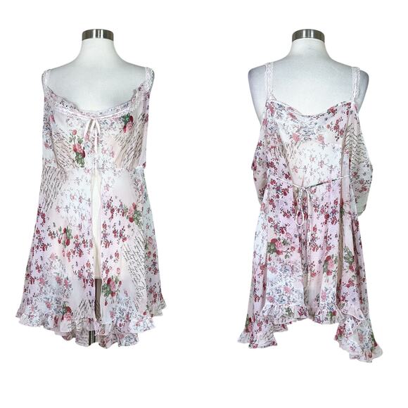 Vintage | Y2K Secret Treasure Romantic Floral Ruffle Lace Bow Babydoll Top 3X - Picture 1 of 9
